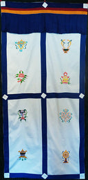 Blue Cotton Auspicious Symbols Door Curtain