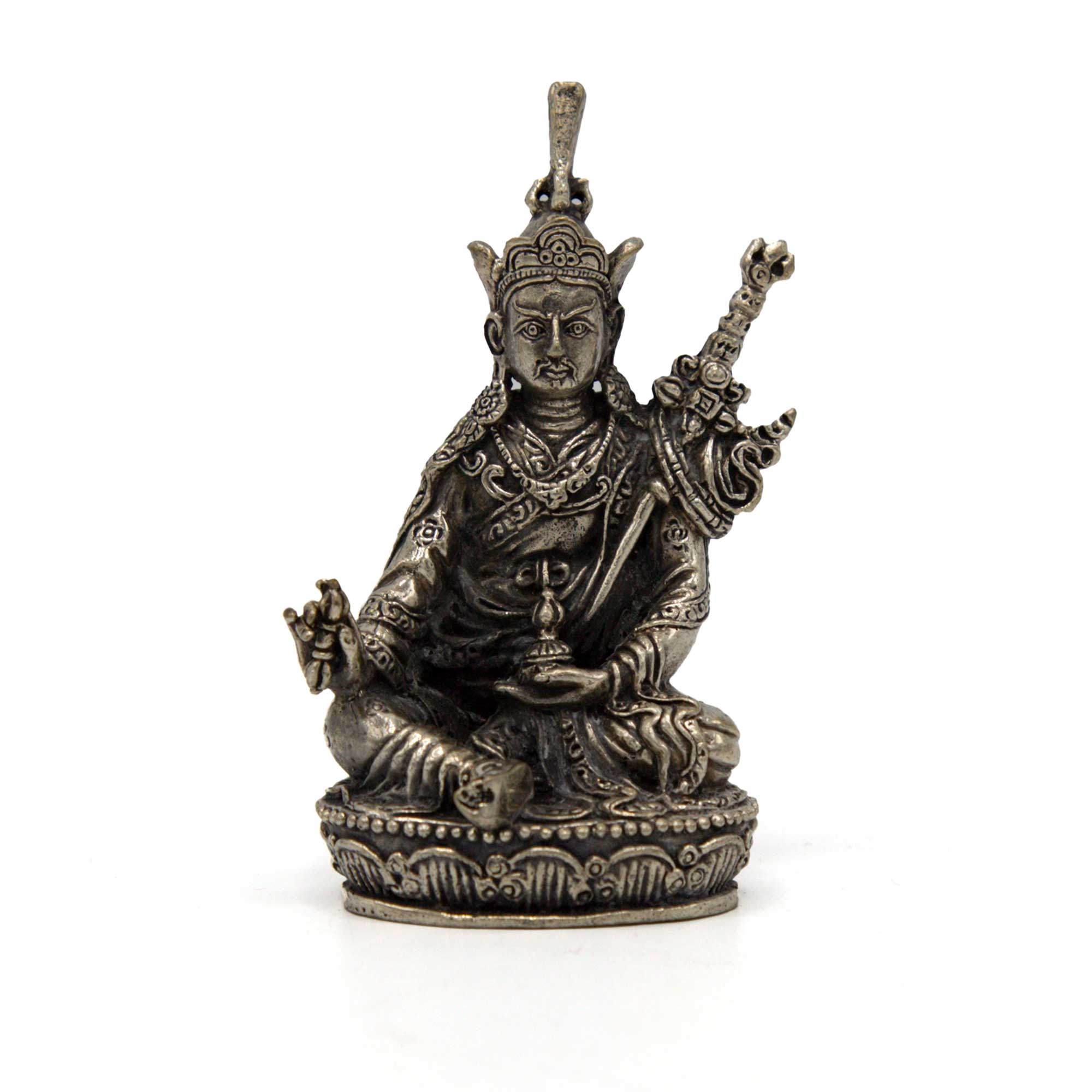 Guru Rinpoche Statue - White Metal - Mini
