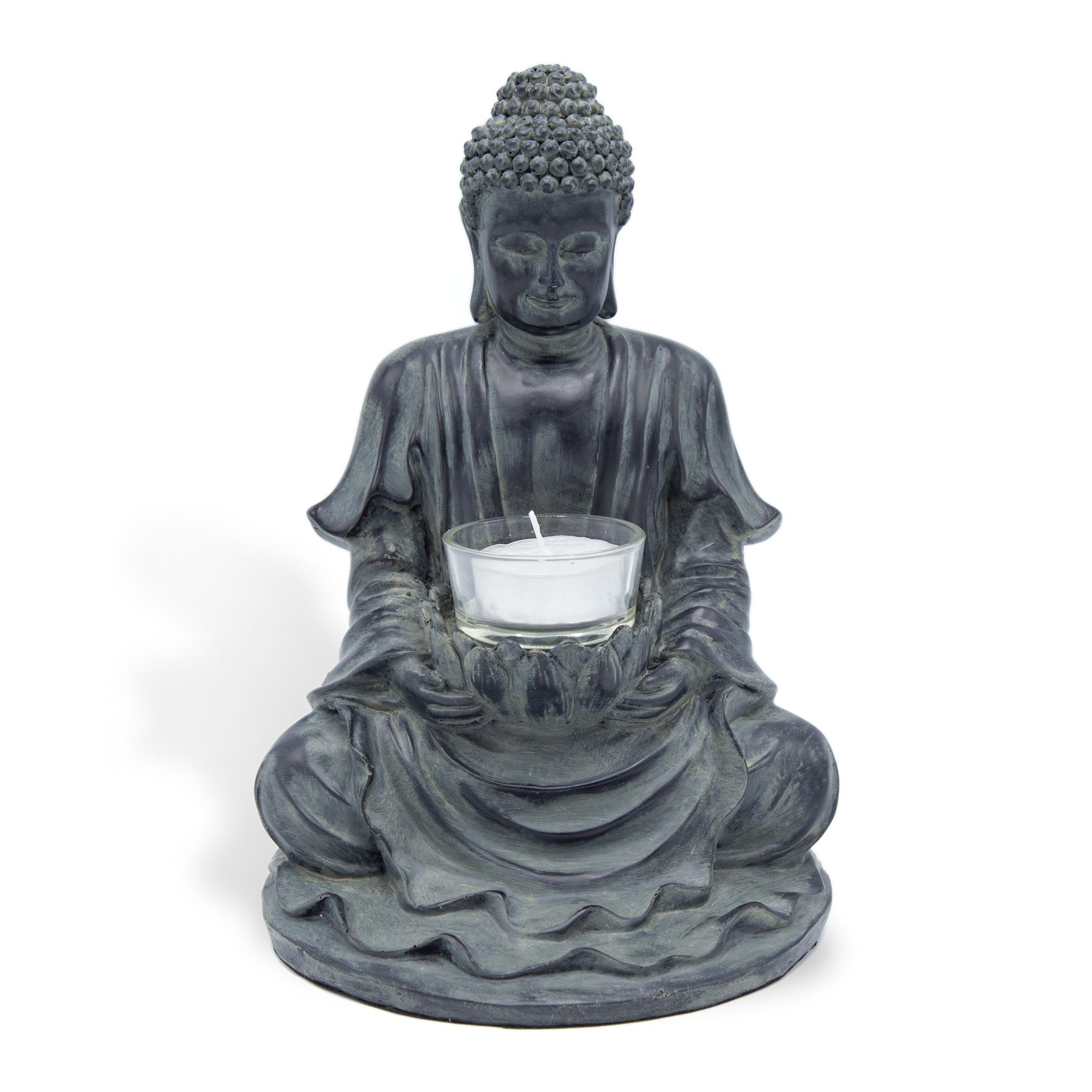 Meditating Buddha with Candle - Cast Resin