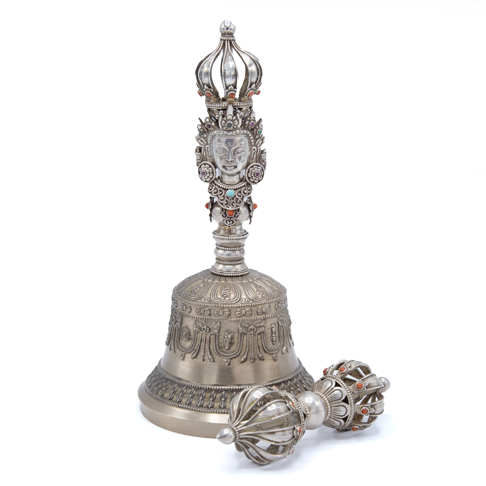Nine-pronged Sterling Silver Bell & Dorje - Standard – Tibetan Treasures