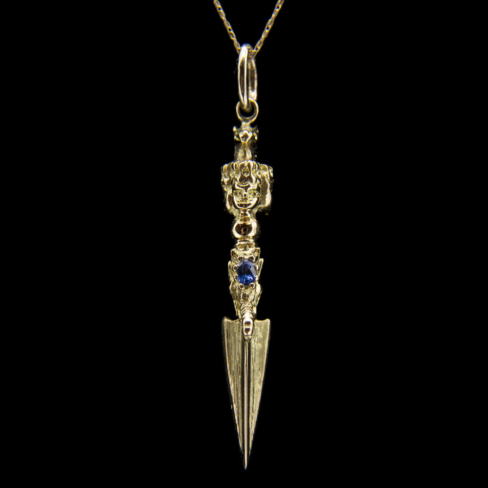 18K Gold Phurba with Sapphire Pendant