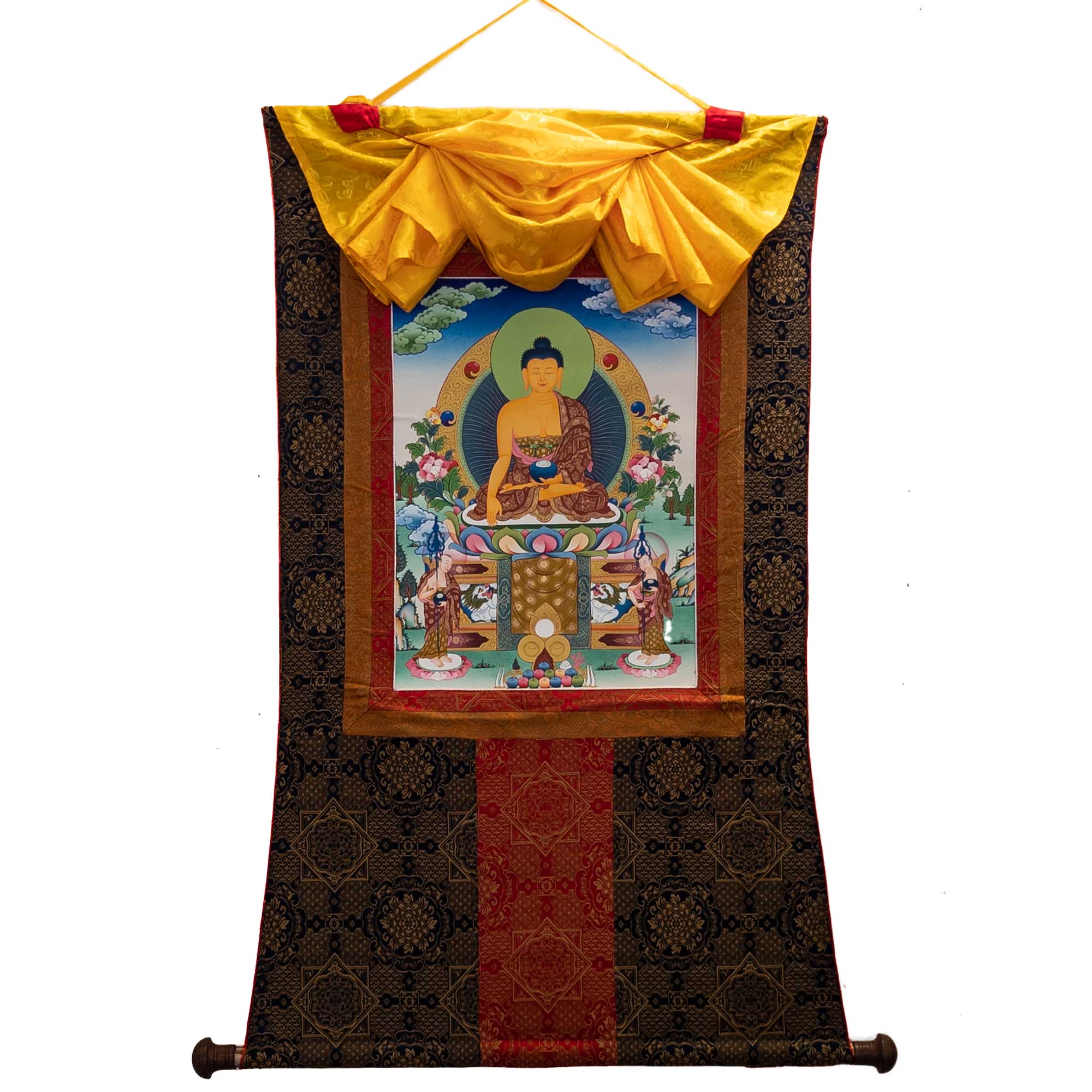 Shakyamuni with 2 Disciples Thangka - Medium