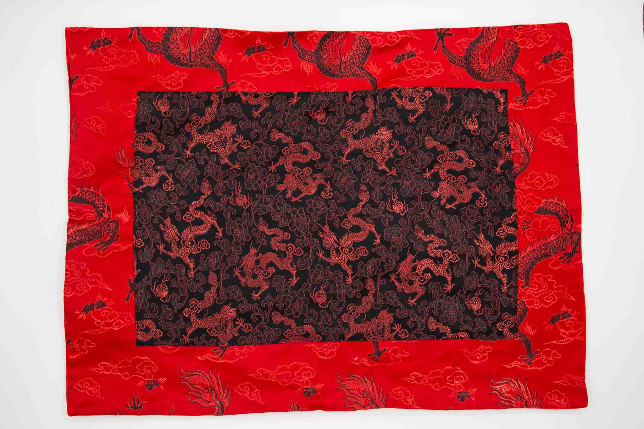 Black & Red Dragons Silk Brocade Puja Table Cloth