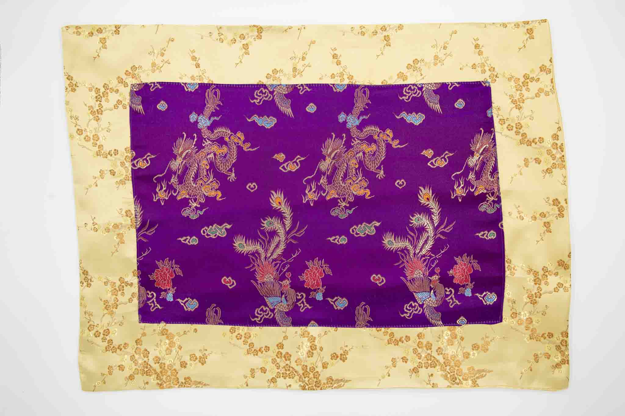 Purple Dragons & Gold Blossoms Silk Brocade Puja Table Cloth