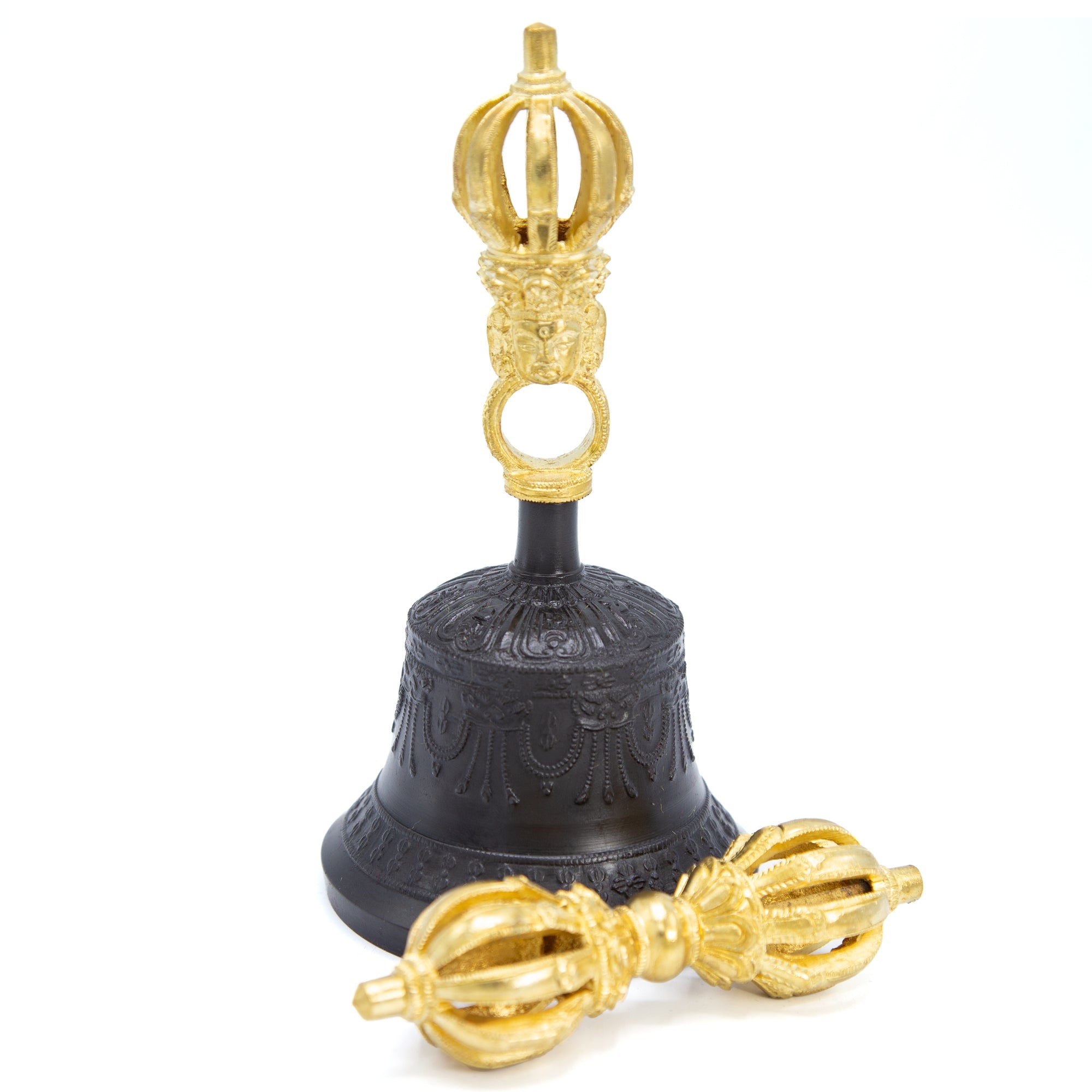 Nine-pronged Antiqued Gold Bell & Dorje - Ani - Clearance