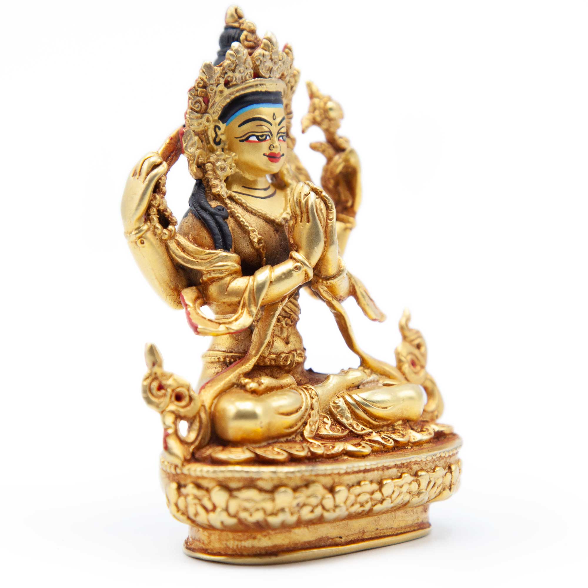 Chenrezig Gold with Painted Face Statue - Mini