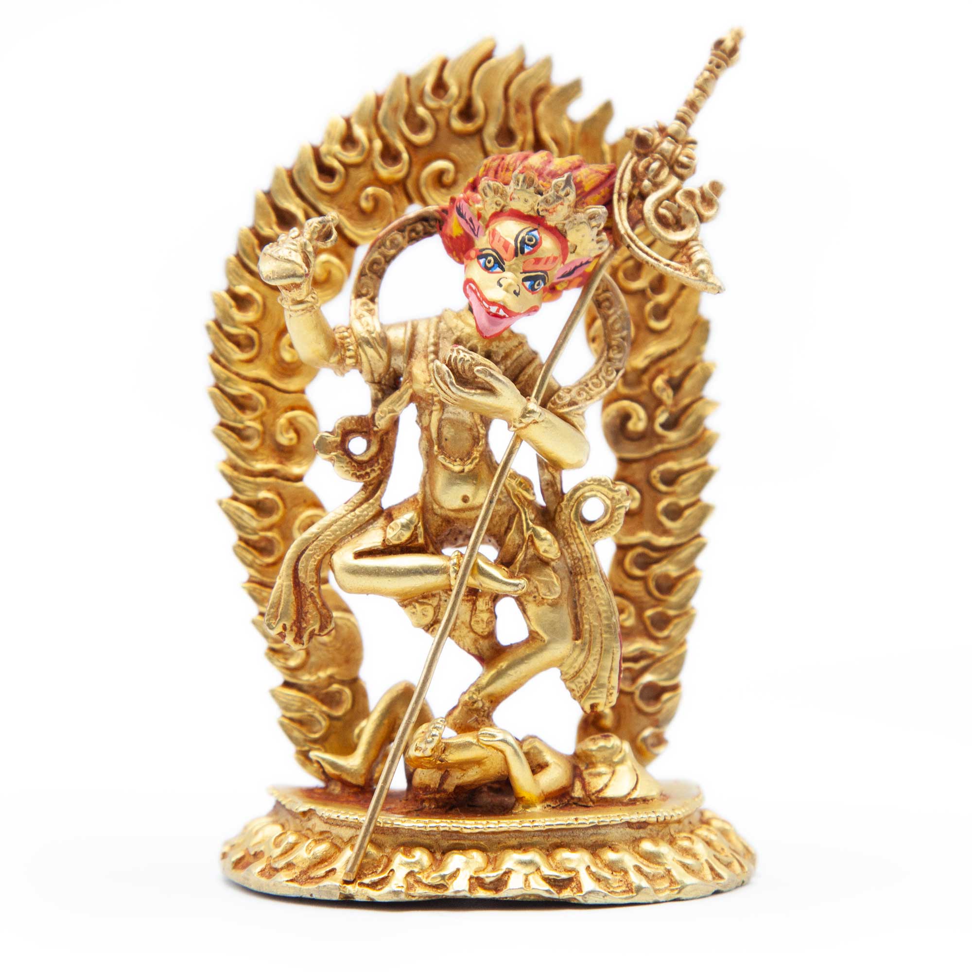 Lion Faced Dakini Gold with  Painted Face Statue - Mini