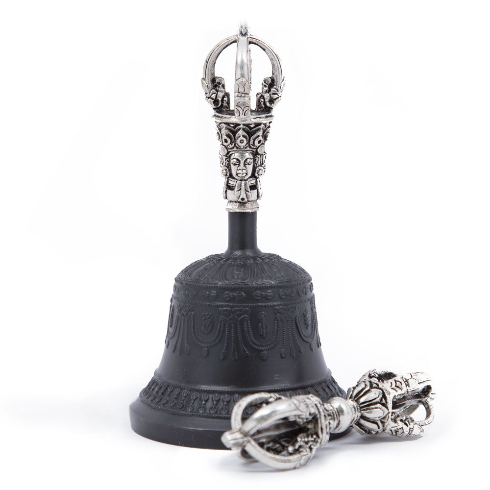 Standard Antiqued White Metal Bell and Dorje, 5-pronged