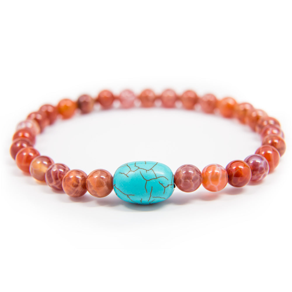 Crab Fire Agate and Turquoise Prostration Mala - 8mm