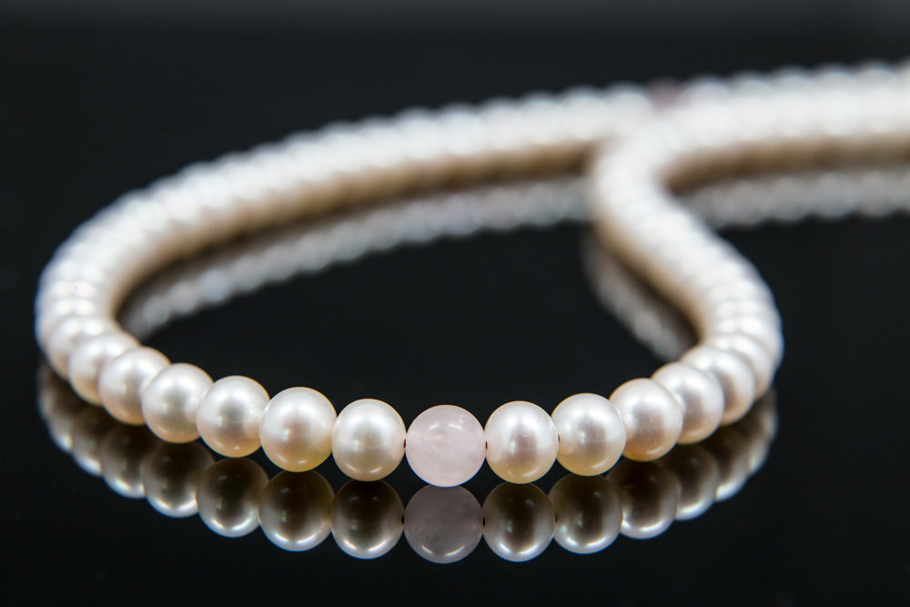 Cultured Pearls & Rose Quartz Mala - 7mm