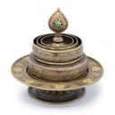 Engraved Oxidized Copper Mandala Set with Stand