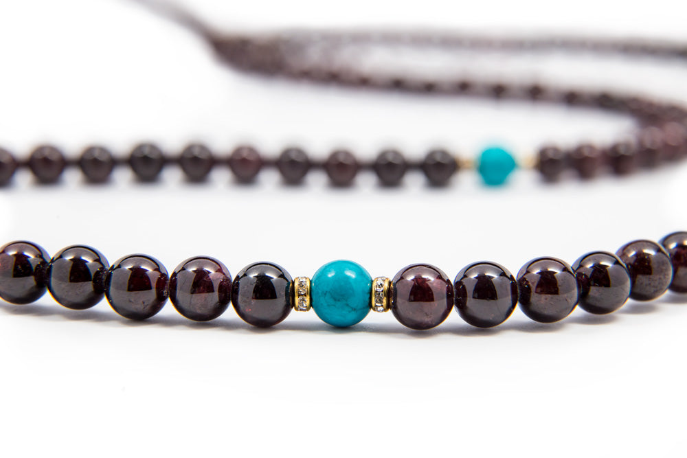 Garnet with Turquoise Spacers Mala - 8mm