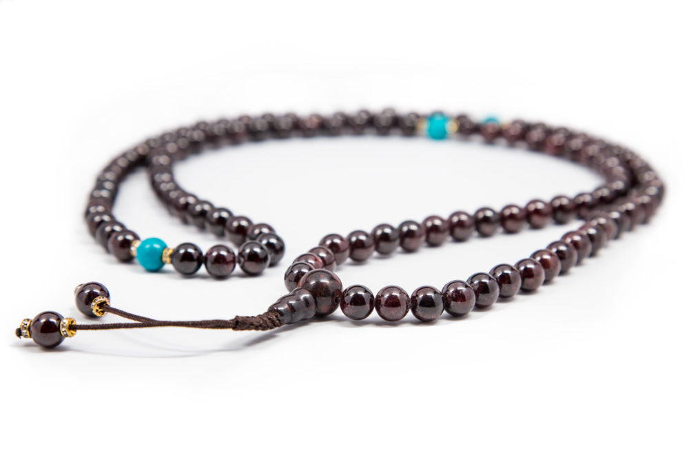 Garnet with Turquoise Spacers Mala - 8mm