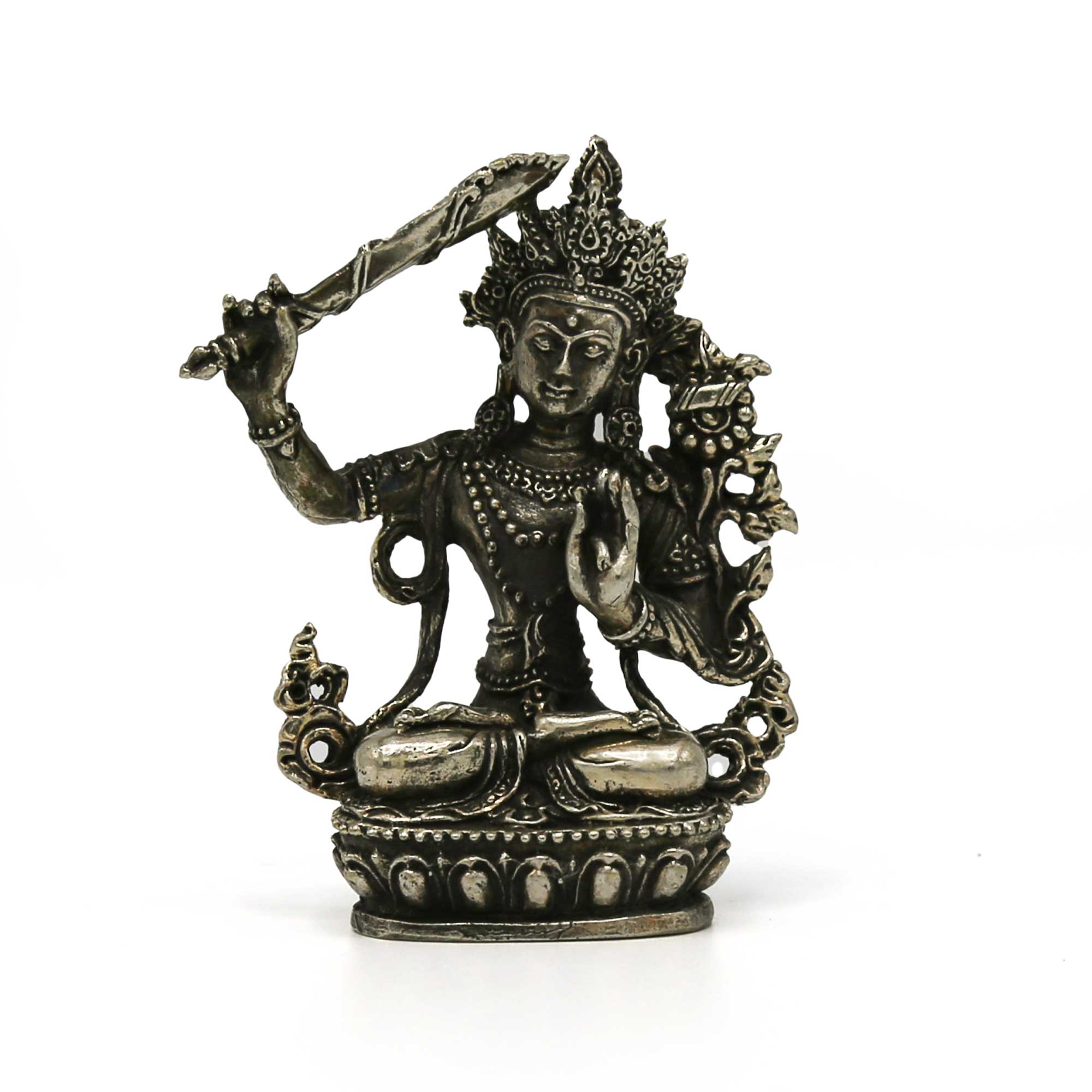 Manjushri Statue - White Metal - Mini