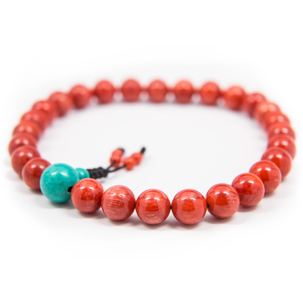 Red Coral and Turquoise Guru Bead Pocket Mala - 8mm