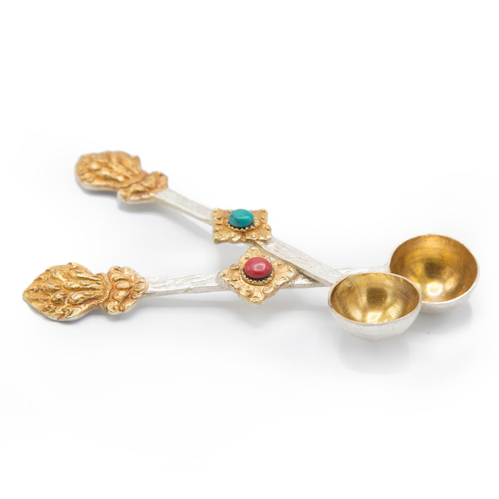 Silver and Gold Brushed Ritual Spoon Set - 4
