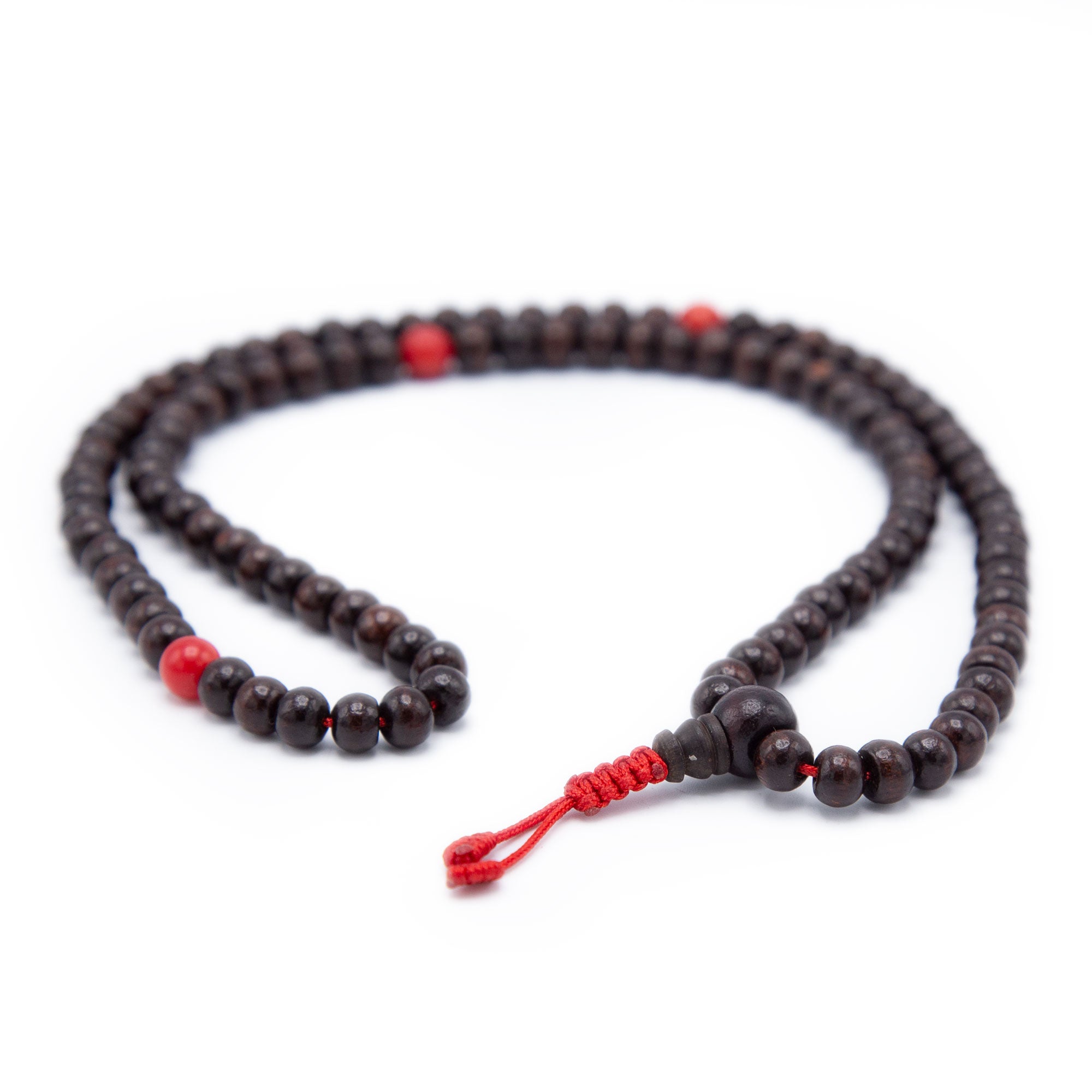 Rosewood and Round Coral Mala - 6mm