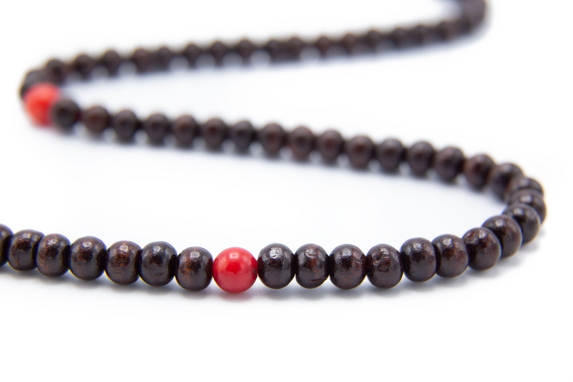Rosewood and Round Coral Mala - 6mm