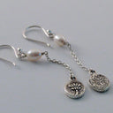 Dangling Lotus and Pearl Earrings