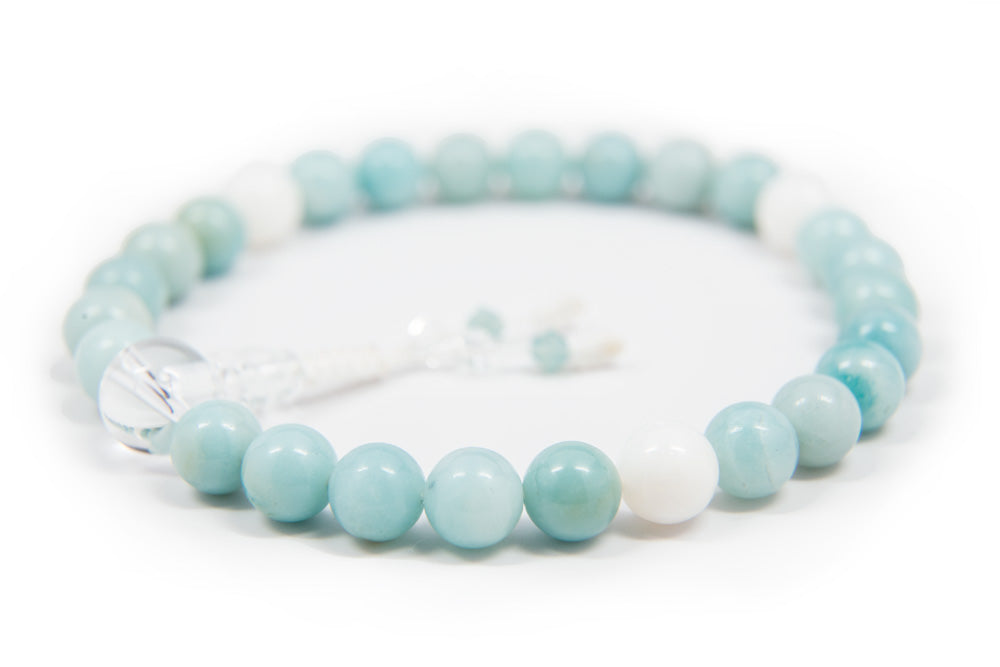 Amazonite and Mother of Pearl Pocket Mala - 8mm