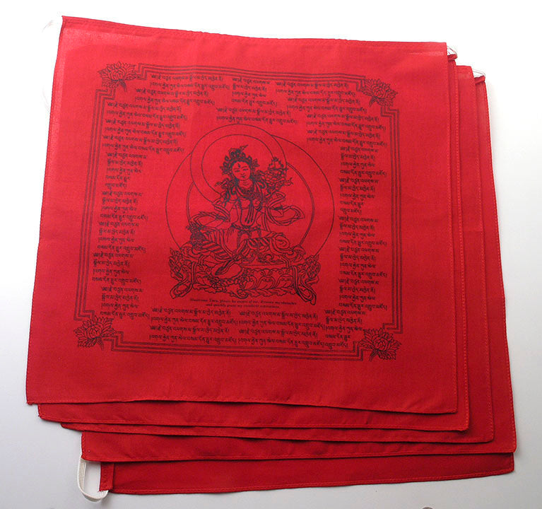 Red Tara Jetsun Prayer Flag - Set or Single